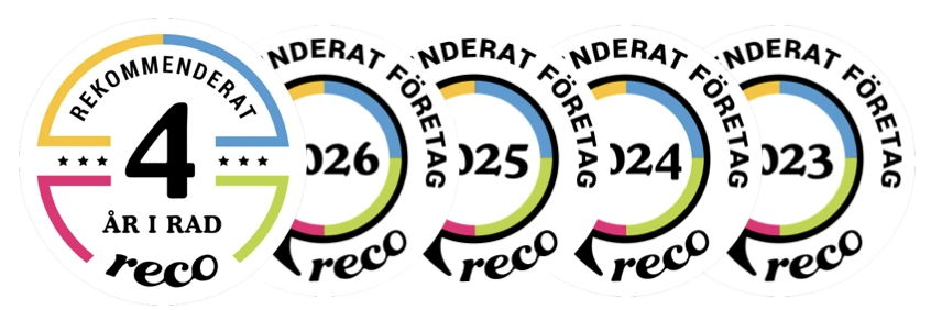 Rekommenderat företag på Reco fyra år i rad, 2023–2026